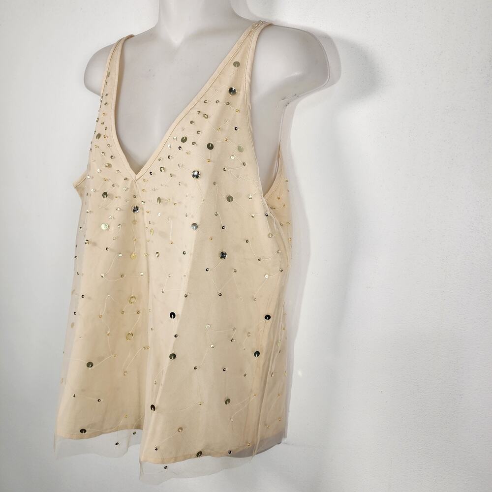 LOFT Women’s Embellished Double V Neck Tank Top Small Ecru Cloud Beige Relaxed - Picture 7 of 10